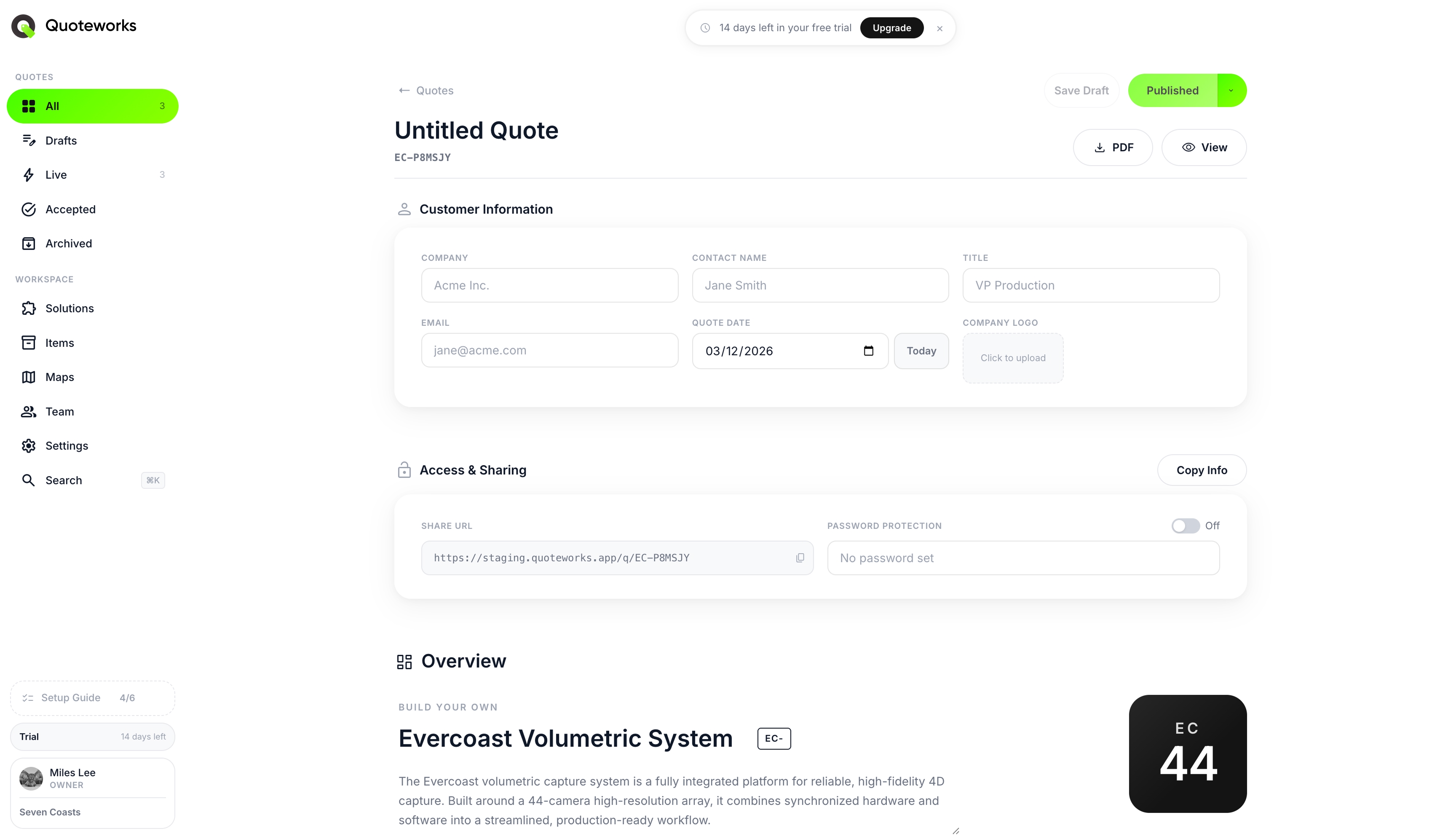 Quoteworks app screenshot